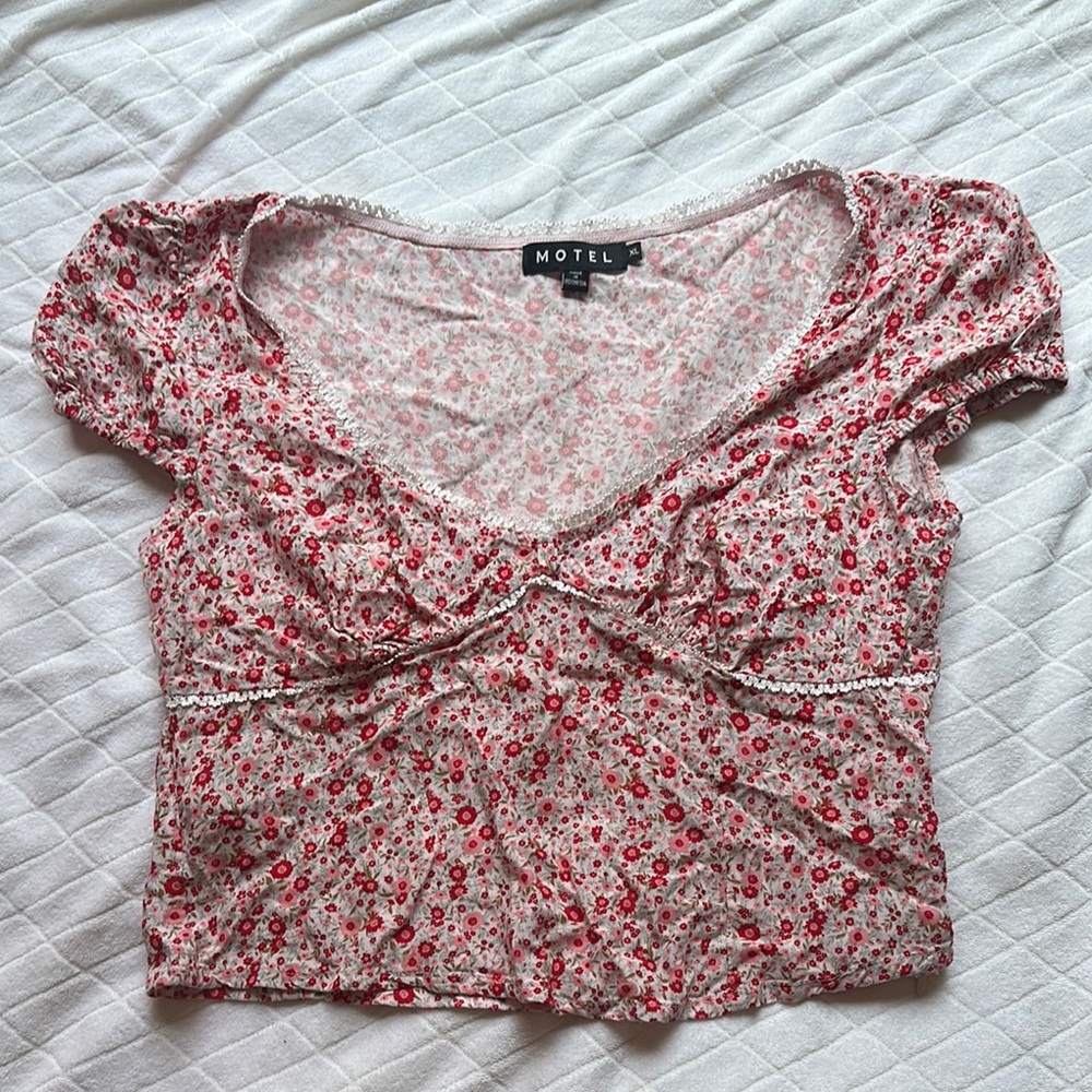Motel Rocks Red and White Floral Blouse